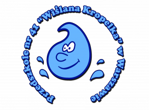 Logo przedszkola - niebieska kropelka wody, wokół napis z nazwą przedszkola